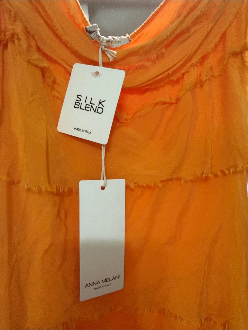 Anna Melani NWT Silk Blend Made in Italy Tangerine Tiered Fringe Maxi Dress - Picture 2 of 7
